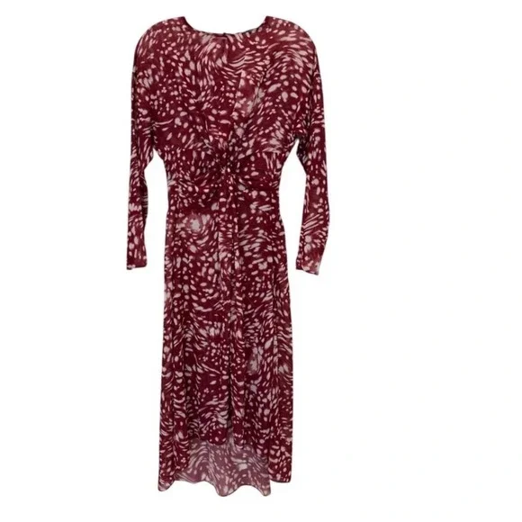 MAJE RIVOLE DRESS Burgundy Red White Print Long Sleeve Midi Dress Size 1 - Picture 3 of 10